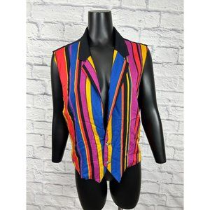Atlantic Connection Women's Vest Multicolor Stripe Button Front Sleeveless Rayon